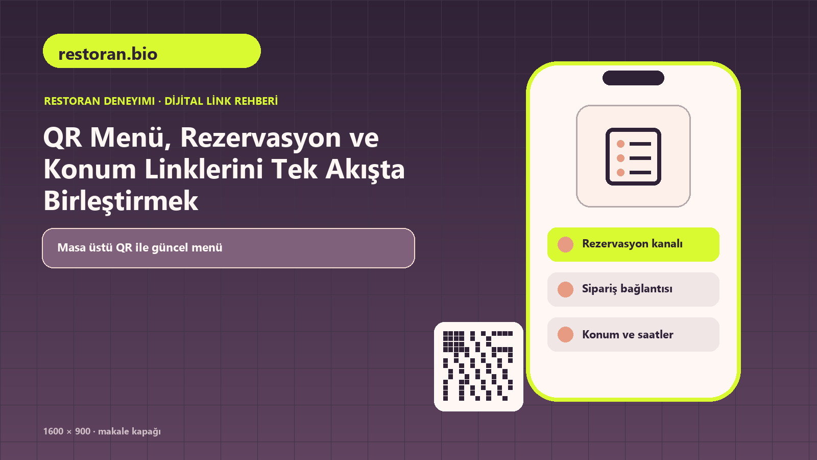 QR Menü, Rezervasyon ve Konum Linklerini Tek Akışta Birleştirmek için dijital menü, rezervasyon kanalı, sipariş bağlantısı içeren kapak görseli
